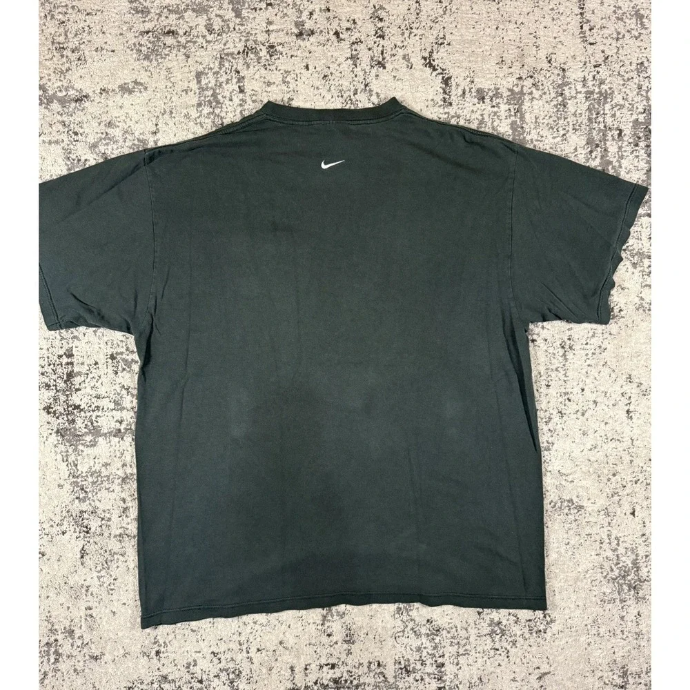 Nike Mens Large Green T Shirt Red Swoosh Faded Vintage Style Short Sleeve Cotton